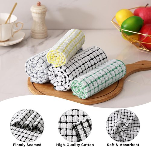 Homaxy Kitchen Towels Set - Super Soft & Absorbent Cotton Dishcloths | 8-Piece, 16"x25" & 12"x12" - Black/Grey/Yellow/Green