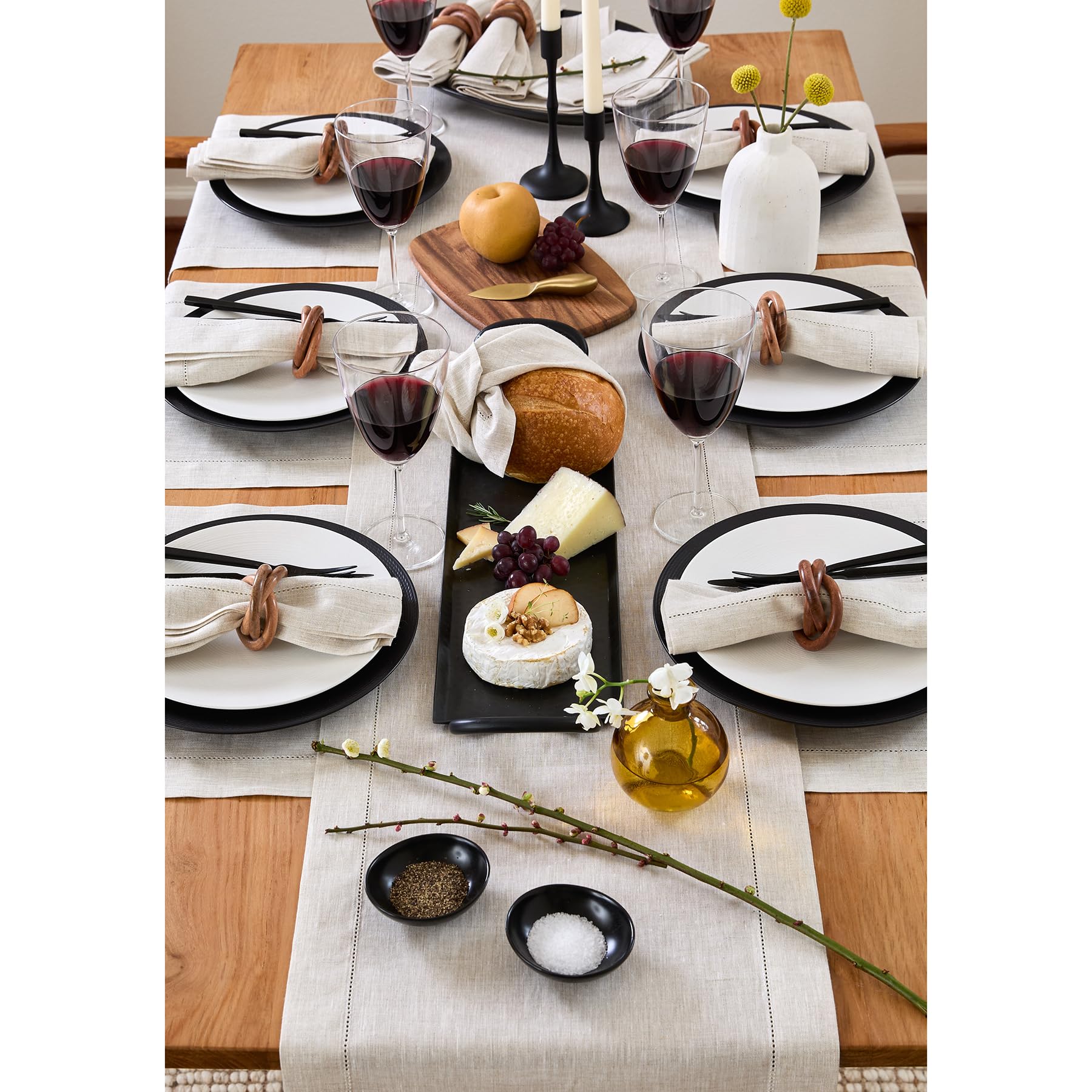 Solino Home Linen Light Natural Table Runner 108 Inches Long - 100% Pure Linen 16 x 108 Inch Table Runner for Spring, Summer, Mothers Day - Classic Hemstitch