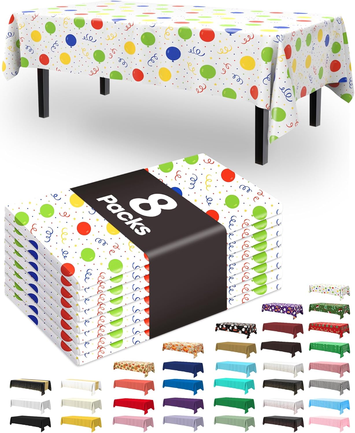 Pureegg Disposable Plastic Tablecloths - 54 x 108 Inch, Leakproof & Sturdy for Birthday Parties & Picnics