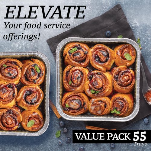 8x8 Foil Pans | 55 Pack Aluminum Baking Pans - Disposable for Heating & Baking Cakes - 8 Inch Square