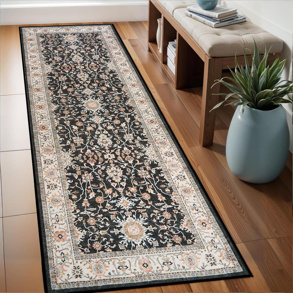 TOPRUUG Washable Runner Rug - Non-Slip, Stain-Resistant 2x6 Hallway Carpet | Soft, Durable Black Mat for Home