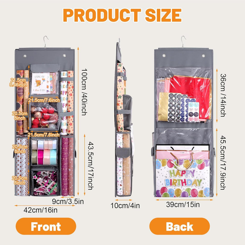 Regine Switzerland Hanging Gift Wrap Organizer - Double-Sided Storage for Christmas | 40x16 Inch Heavy-Duty Oxford Bag