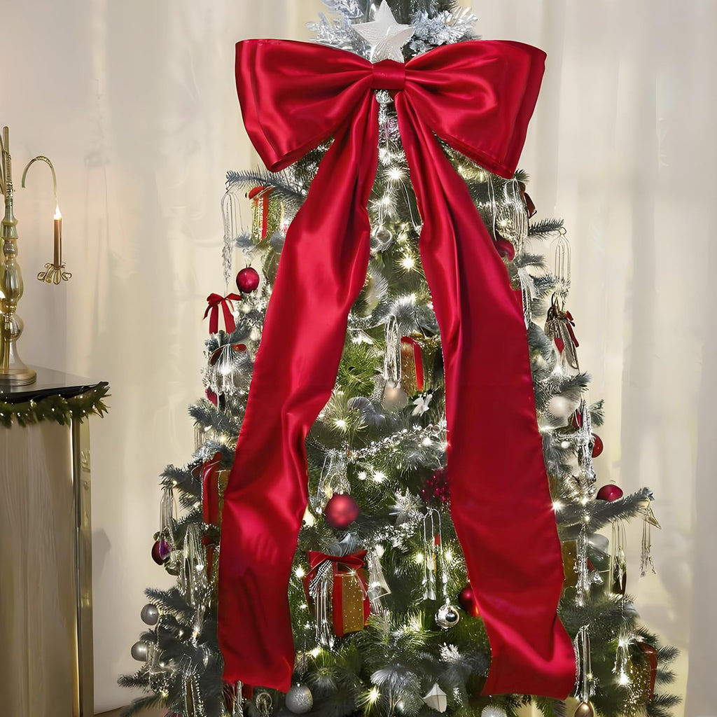Christmas Decorations - 6.5 Ft Giant Christmas Bows for Tree Decor, Large Satin Coquette Decorative Bows for Tree Topper Wall Wedding Birthday Home Room Party Valentines (red)