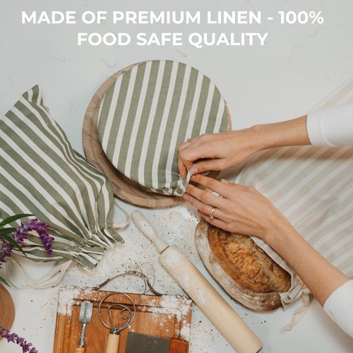KIBAGA Beautiful Linen Bread Bag Set and Proofing Cover For Homemade Sourdough Bread - Keeps Your Loaf Fresh for Days - Reusable and Easy to Clean Storage Bag, The Perfect Baking Accessories