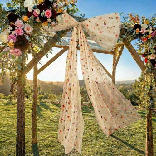 Canlierr Extra Large Floral Tulle Bow Decorations - 39 x 59 Inch Champagne Organza Bow for Spring Weddings & Room Decor