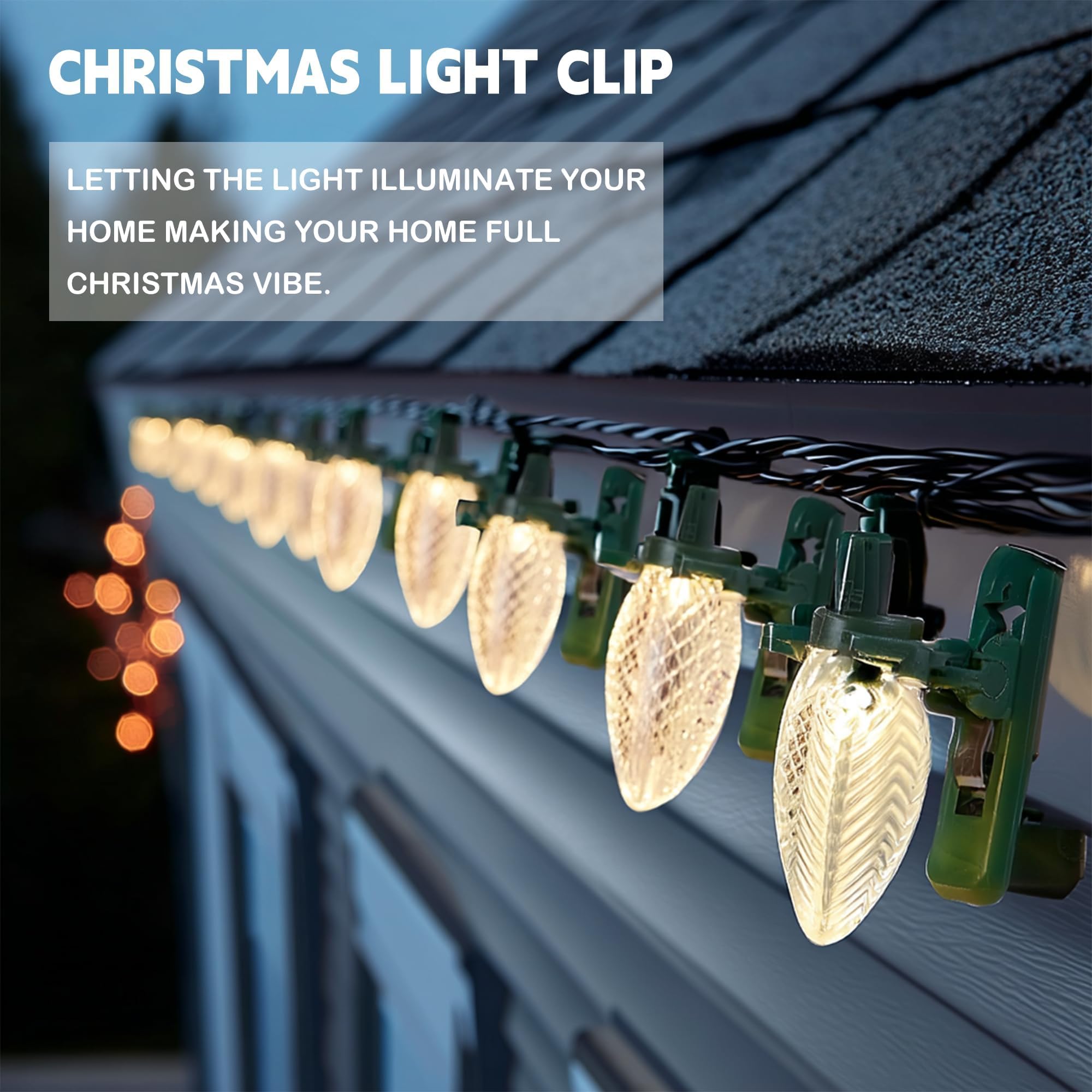 TW SHINE C7 C9 Christmas Lights Spring Clips, 100 Pack Holiday Lights Universal Quick Spring Clips for E12 E17, Weatherproof Shatterproof Clips Outdoor for Roof Fence Shingle Gutter