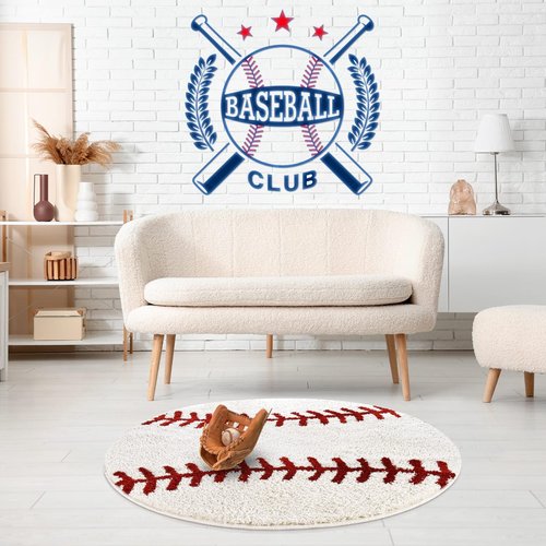 Baseball Rug Round 36 Inch – Soft Microfiber Sports Carpet with Non-Slip TPR Backing, Baseball Decor for Boys Room, Kids Room, Playroom & Gift for Baseball Lovers