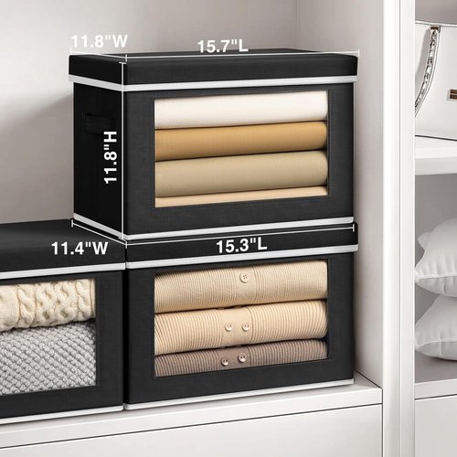 Homsorout Storage Bins - 4 Pack Large Fabric Storage Cubes with Lids & Handles | Black Organizing Solution