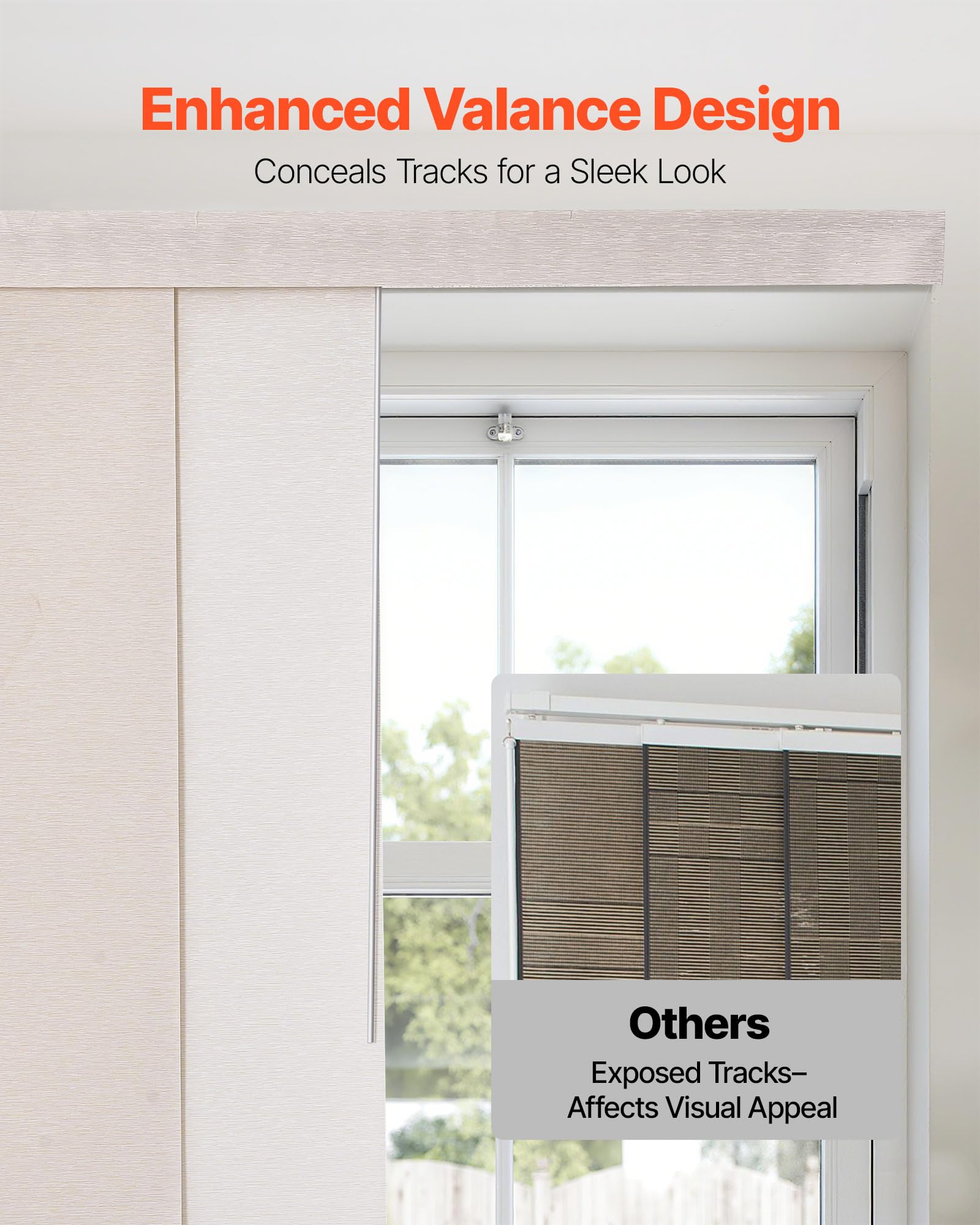 VEVOR Panel Track Blinds, Extendable Track from 45.8 in to 86 in W, Trimmable Panel Curtains Up to 96 in H, Adjustable Vertical Panel Blinds for Sliding Doors, Patio Doors, Room Divider, Light Brown