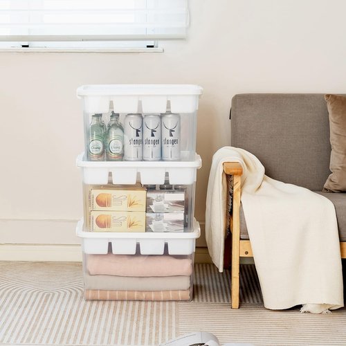 Citylife 32 QT Stackable Storage Bins - Tool Box Organizer with Lid & Removable Tray for Beads & Sewing