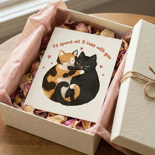 LINHARA Valentines Cat Love Card, 5x7 Inches Valentine Cards With Envelopes, I'd Spend All 9 Lives With You, Valentine Day Card, Valentines Gifts For Her, Cards For Wife, Gift For Husband, LGBTQ+ Gift