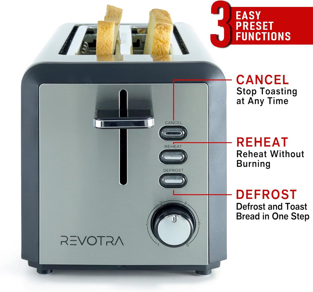Regine Switzerland 4-Slice Stainless Steel Toaster - Extra Wide 1.5” Slots, 6 Shade Settings, Even Toasting