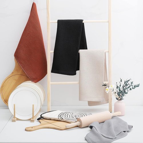 Homaxy 100% Cotton Waffle Weave Dish Towels - Ultra Soft & Absorbent | Quick Drying, 13 x 28 Inches, 6-Pack, Rust