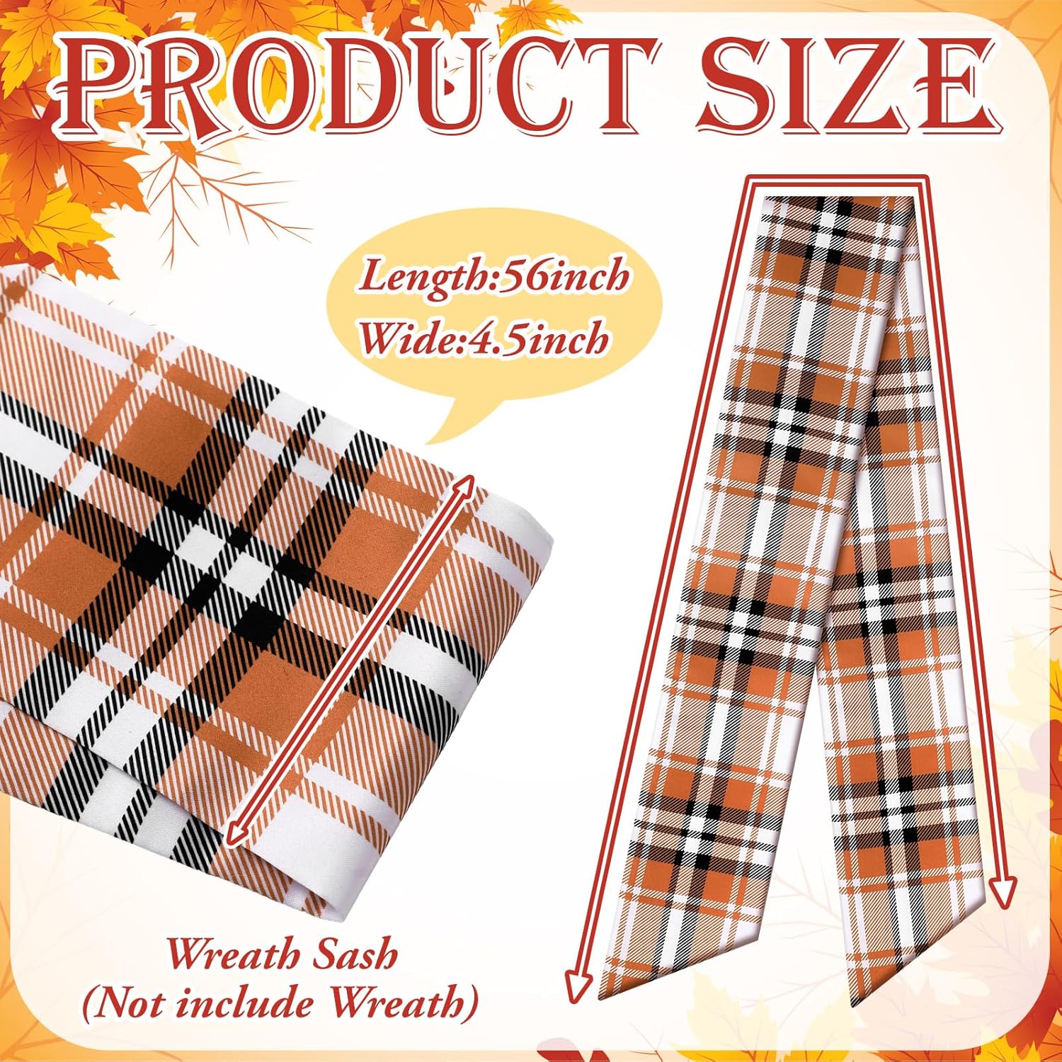 VitalCozy Fall Plaid Wreath Sash - Elegant Satin Ribbon for Monogrammed Decor | Indoor/Outdoor Use