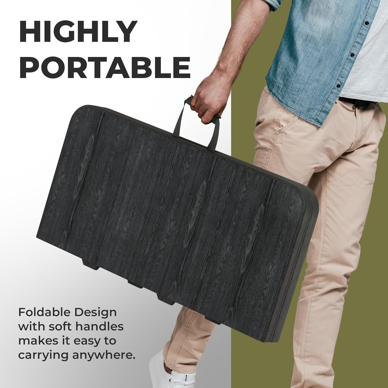 Modern Space 34" Square Foldable Table - Heavy Duty Portable Design with Built-In Handle for Indoor/Outdoor Use
