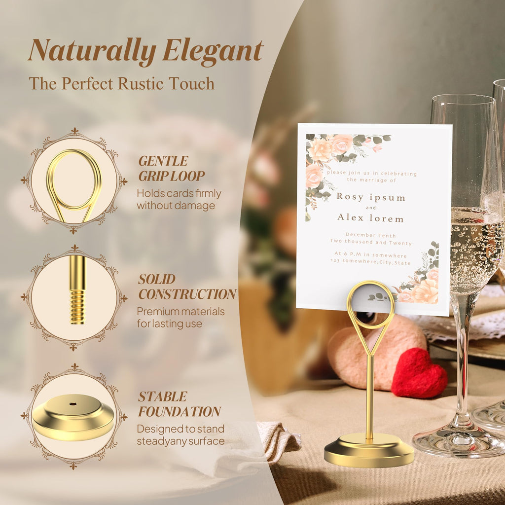 Radezon 12 Pcs Gold Table Number Holders, 4 Inch Tall Place Card Holders for Table, Sturdy Photo Picture Holders with Anti-Tip Base for Wedding Reception, Party, and Event Centerpiece
