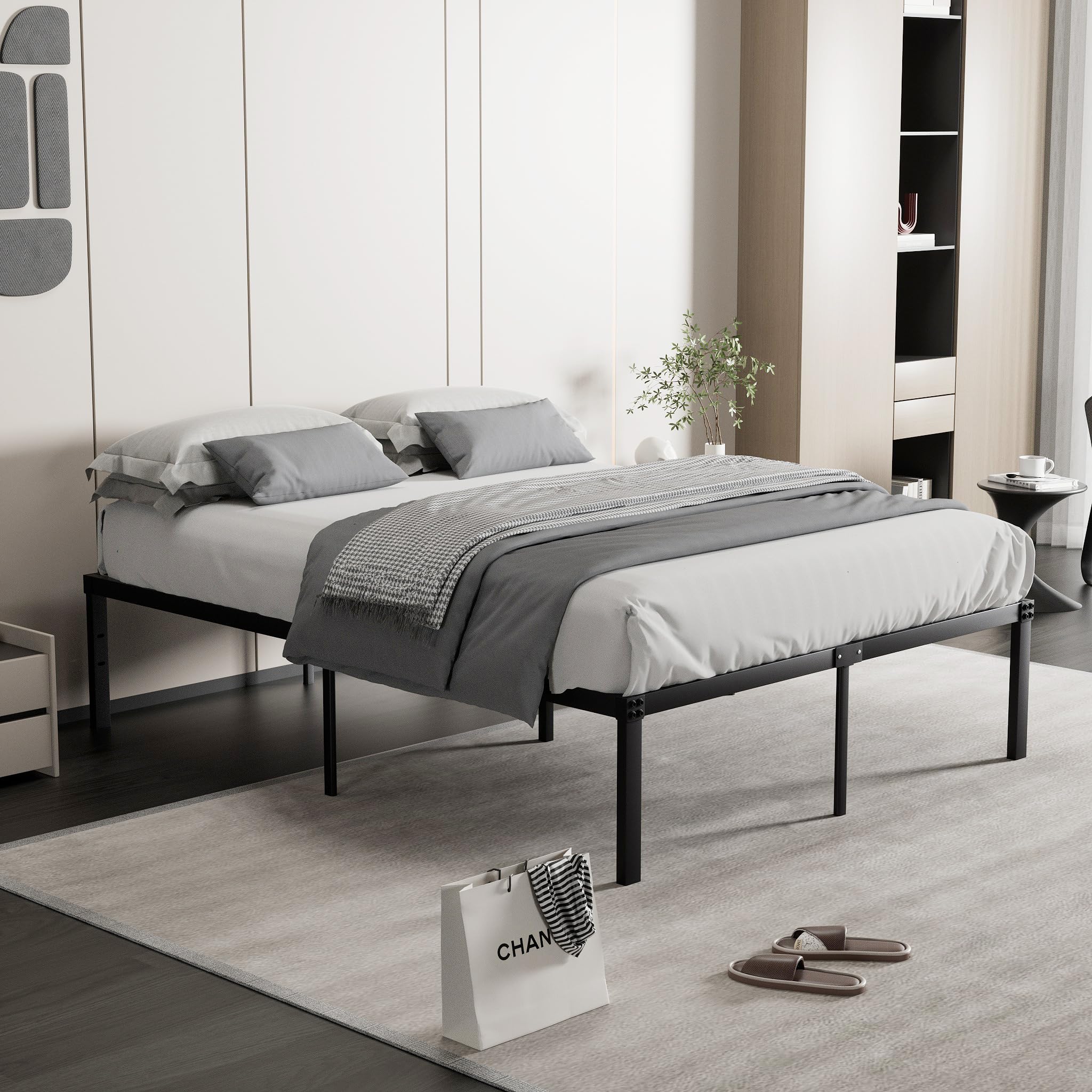 VECELO 16" Full Size Metal Platform Bed Frame,Heavy Duty Steel Slat/Easy Assembly Mattress Foundation/No Box Spring Needed