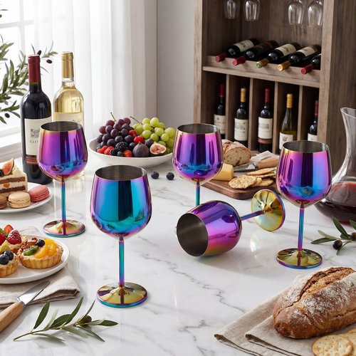 Zopeal 8 Set Stainless Steel Wine Glasses 18 oz Stainless Steel Stem Wine Goblets Unbreakable Metal Cups for Outdoor Camping Travel Picnic Christmas Party Wedding Anniversary Birthday Event (Colorful)