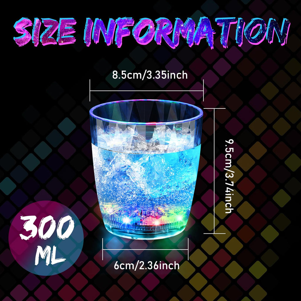 Potchen 24 Pcs 10 oz Plastic Light up Glasses LED Cups for Night Drinking Liquid Activated Glow Party Favor Multicolor Neon Shot Glasses for Disco Bar