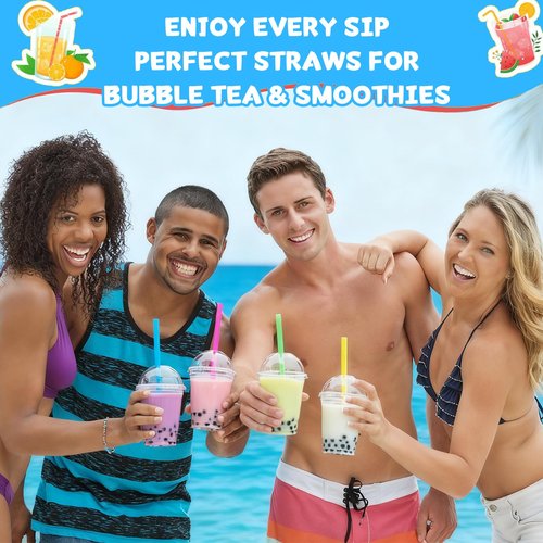 100 Pcs Jumbo Smoothie Boba Straws, Colorful Disposable Plastic Straws, Wide-Mouthed Milkshake Straw, Individually Wrapped Straw for Bubble Tea & Thick Beverages, Parties(0.43" Wide X 9.53" Long)