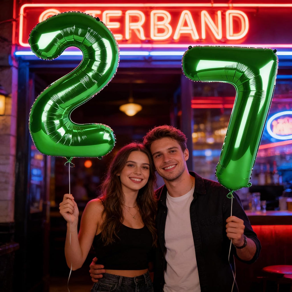 Number 27 Balloon by [Brand Name] - Large Dark Green Foil Birthday Decoration for Men & Women