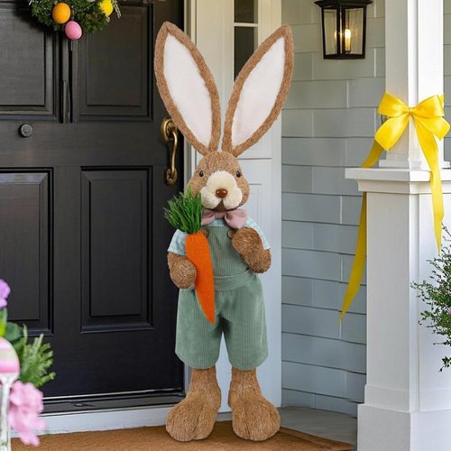 Dr. Dudu Easter Bunny Decor - 2.7 FT Large Bunny Statue with Carrot | Outdoor Porch Decoration for Spring