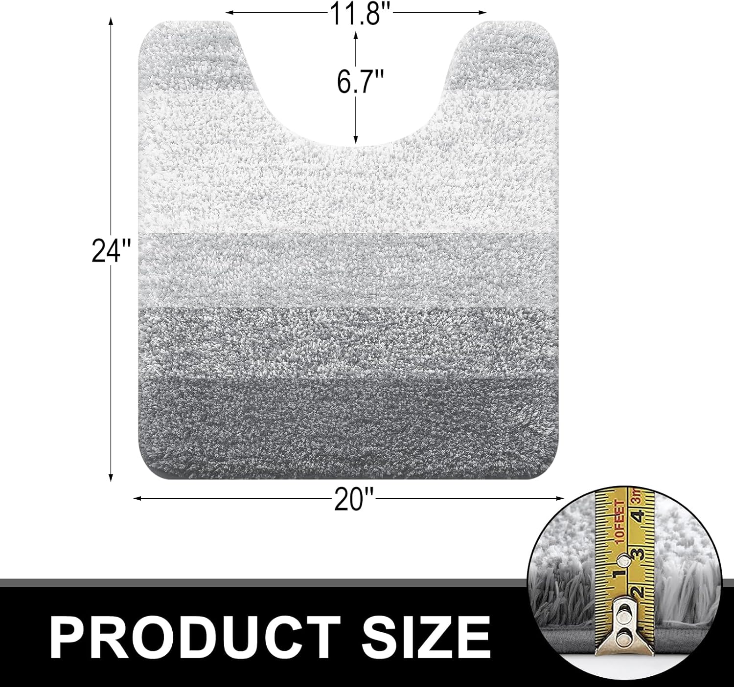 OLANLY Luxury U-Shaped Toilet Rugs - Extra Soft, Absorbent Microfiber Bath Mat | 24x20, Light Grey