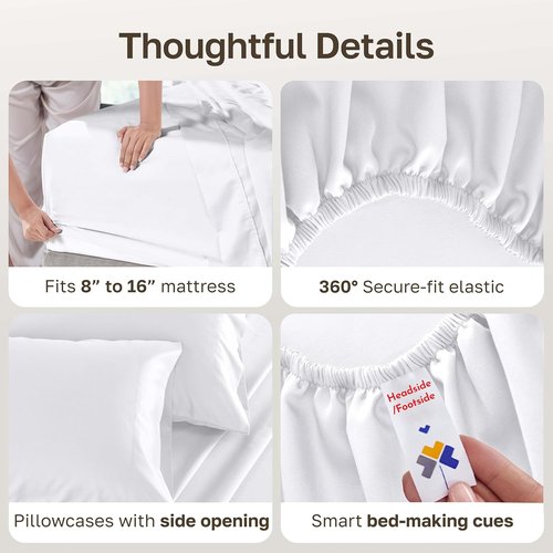 California Design Den Queen Size Sheet Set - 500 Thread Count 100% Cotton Sateen - Deep Pocket White Bedding