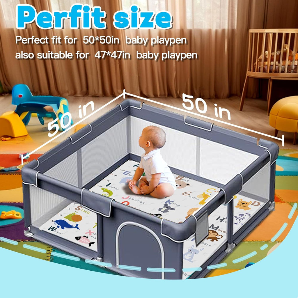 Skiennix Baby Play Mat - Thick Soft Non-Slip Crawling Mat | 50" x 50" Machine Washable, Animal Alphabet-A