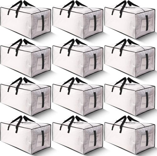 HOMESURE Large Water-Resistant Moving Bags - 12 Pack Heavy Duty Storage Totes with Zippers & Handles | Fold Flat Design