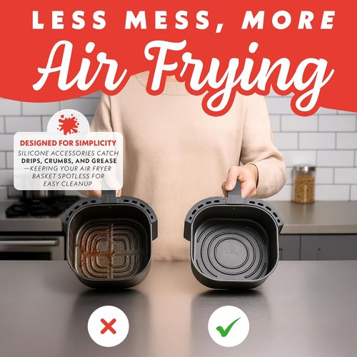 Gourmia Air Fryer Accessories Set - 3-Piece Silicone Liner & Egg Bite Cooker | BPA-Free, Nonstick, Heat Resistant