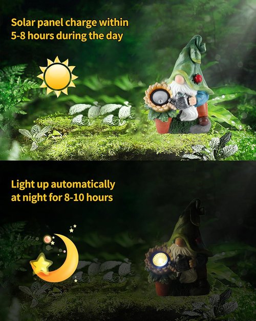 iStatue Large Solar Garden Gnome - 12-Inch Hand-Painted Outdoor Decor for Patio & Lawn Gifts