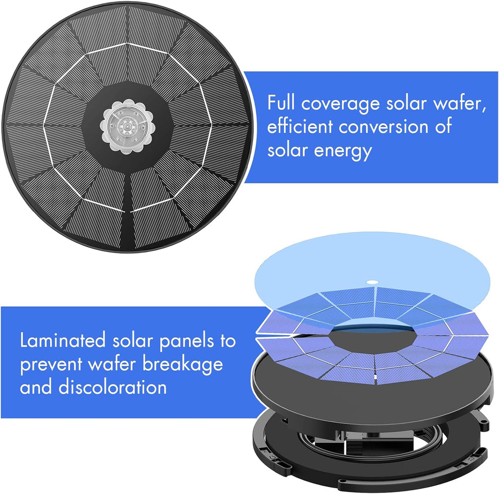 AISITIN Solar Fountain Pump - DIY Water Feature with 6 Nozzles & 3.9ft Cord | Perfect for Bird Baths & Gardens