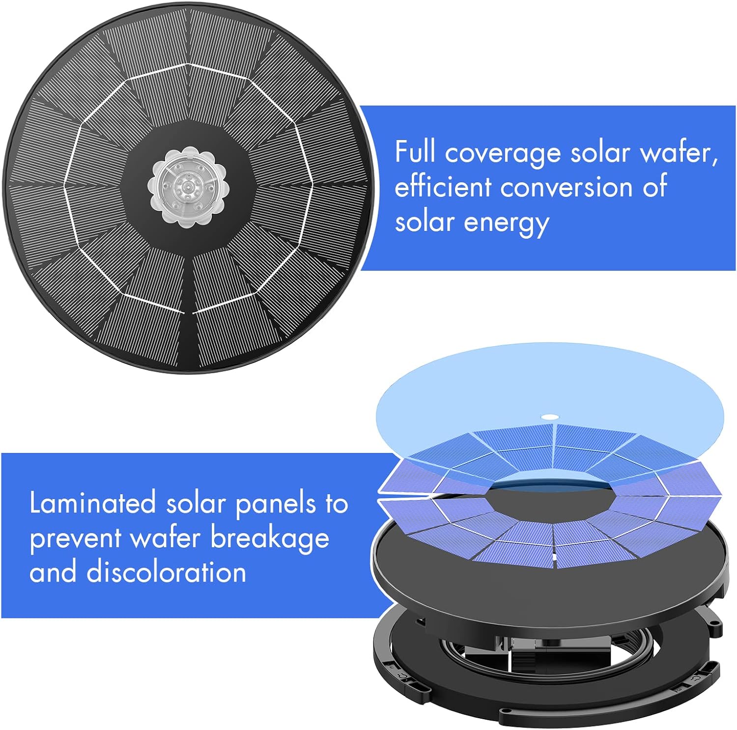 AISITIN Solar Fountain Pump - DIY Water Feature with 6 Nozzles & 3.9ft Cord | Perfect for Bird Baths & Gardens