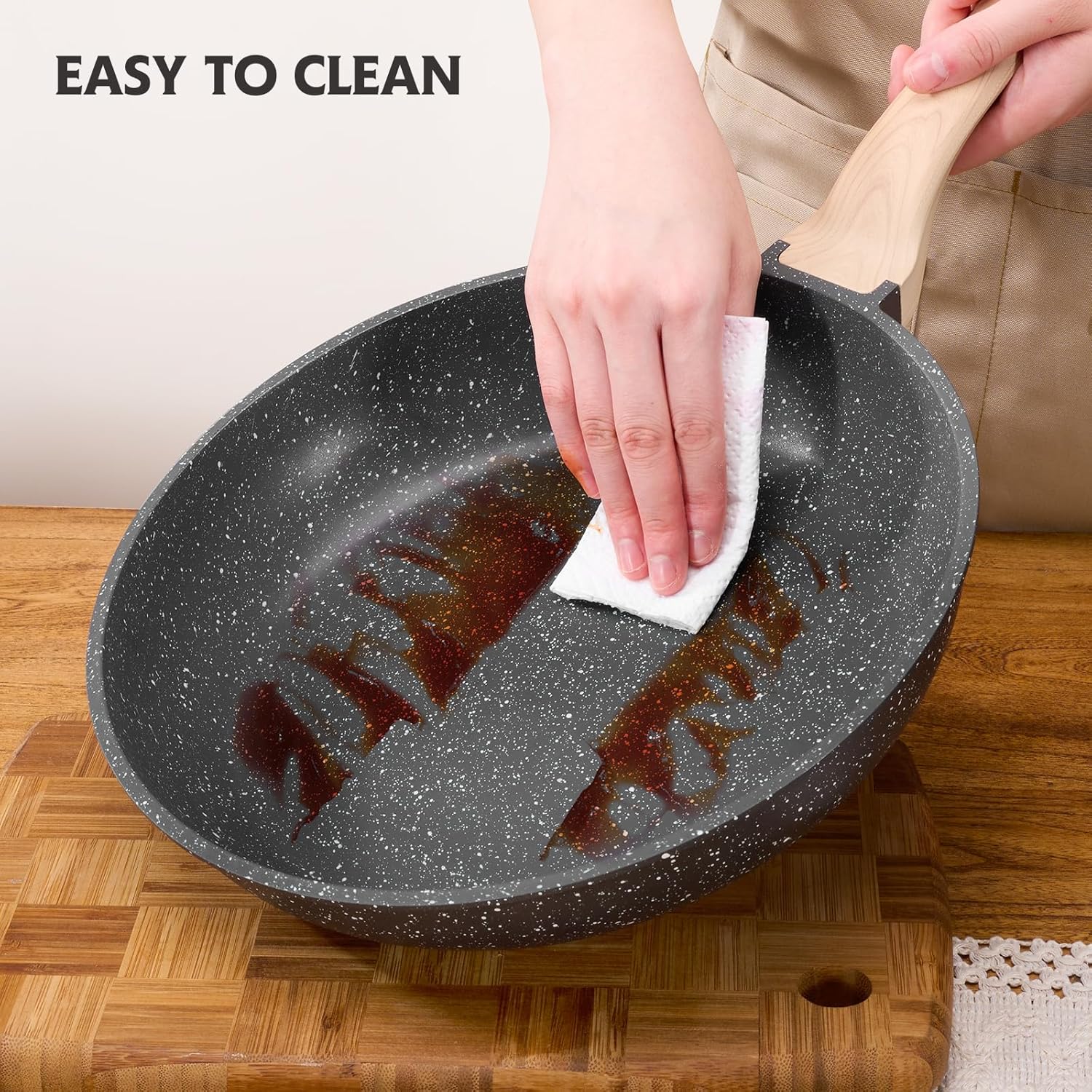 Roomena 8-Inch Nonstick Frying Pan - PFOA-Free Granite Skillet with Heat-Resistant Handle | Induction Compatible
