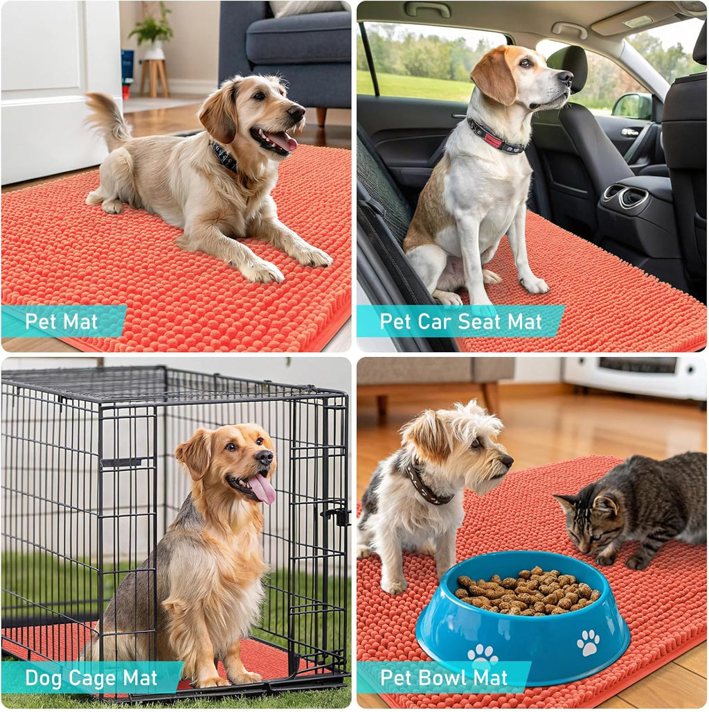 OLANLY Dog Door Mat - Absorbent Non-Slip Chenille Mat for Muddy Paws | 50x30 Coral Indoor Entryway Carpet