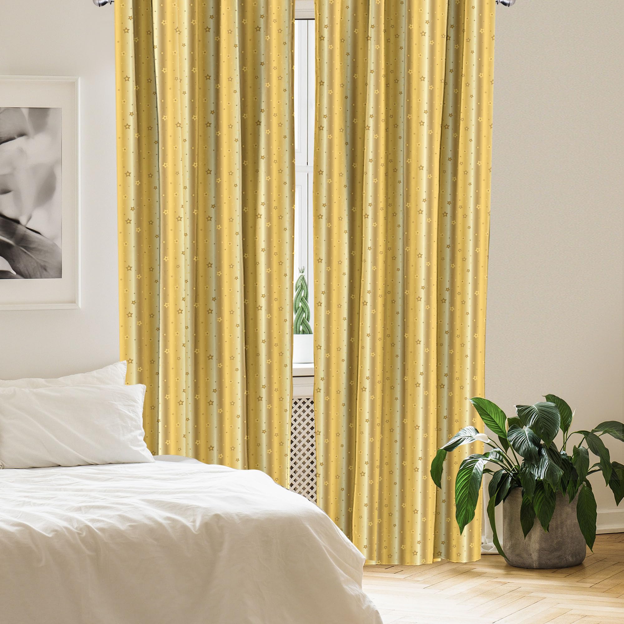 Ambesonne Retro Curtains, Old Fashioned Vibrant Background with Star Abstract Design Print, Window Treatments 2 Panel Set for Living Room Bedroom, Pair of - 28" x 84", Yellow