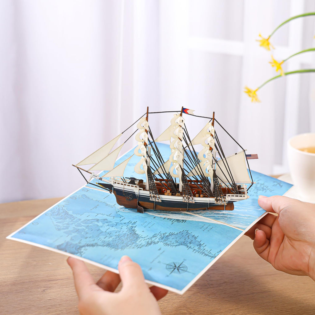 Sailboat Pop Up Fathers Day Card for Men, 3D Ship, Ocean, Handmade Birthday Card, Ideal Gift for Father's Day, Retirement, Friendship for Dad, Husband, Grandfather, Men, Coworker, Boaters,Ocean Lovers