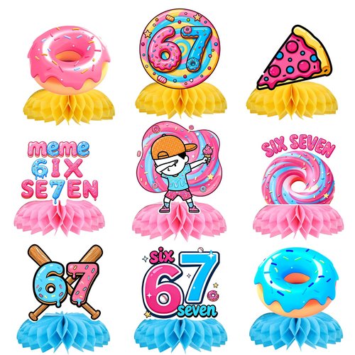 9Pcs 67 Honeycomb Table Centerpieces, 6 7 Birthday Decorations, 67 Meme Themed Birthday Decorations Set, Party Decoration Supplies