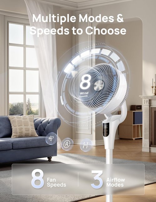 DREO 2026 Upgraded Oscillating Fan - 90ft Airflow, 20dB Quiet, 8+ Speeds, Adjustable Height 38-42''