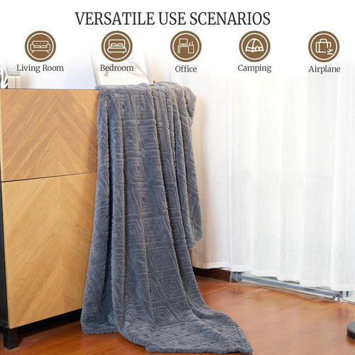 BYKOSY Geometric 50x70 Inch Flannel Jacquard Throw Blanket- Soft & Cozy Luxurious Blankets for Couch, Bed, Sofa, Travel，Home and Dorm Decor，Housewarming Gift for Women & Men,Dark Grey