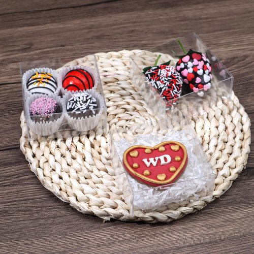 TEMLQPACK 100PCS Cookie Boxes 3¼"×3¼"×1½" Clear Mini Bakery Boxes for Donuts, Cookies, Macarons, Brownies, Soap & Chocolate Truffles