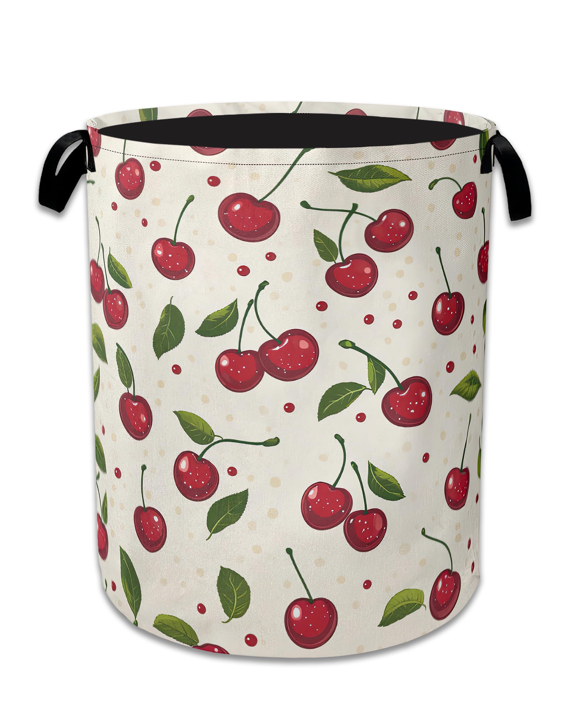 Cute Cherry Laundry Basket,Foldable Oxford Cloth Laundry Hamper With Handle, 20.8"x16" Portable Clothes Storage Basket Bag for Laundry Room/Bathroom/Bedroom/Dormitories