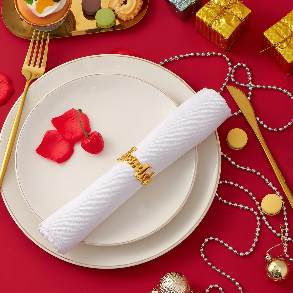 APTWOW Bismillah Letter Napkin Rings Set of 6 - Gold Metal Eid Mubarak Napkin Holder, Ramadan Napkin Rings for Ramadan Banquet Party Dining Table Decor