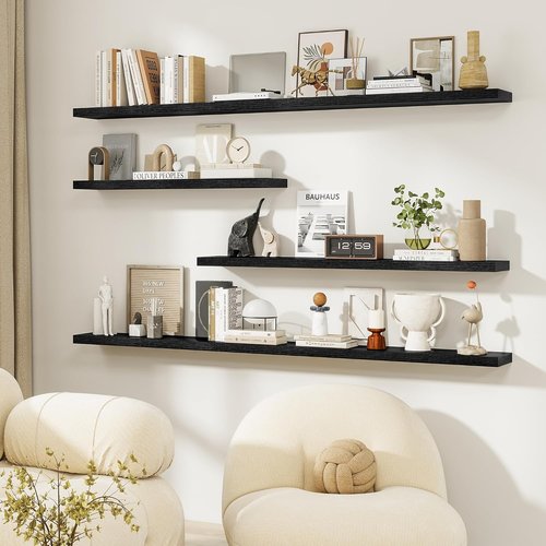 Dreamland Floating Shelves - 20-Inch Rustic Black Wooden Wall Shelves for Home Decor | Set of 2