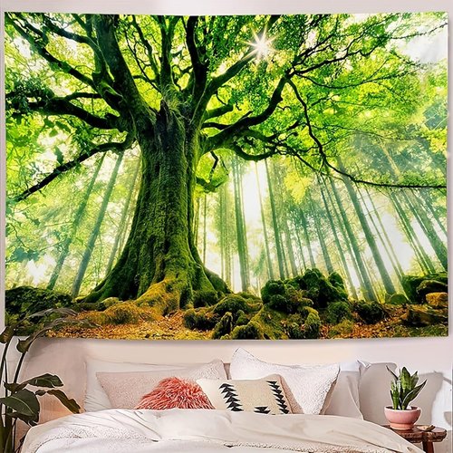 ENJOHOS Green Nature Tree Tapestry - Enchanted Forest Wall Hanging Decor | Large 90''L x 59''W for Bedroom & Living Room