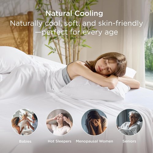 Bedsure King Size Pillow Cases - Cooling Rayon Bamboo White Pillow Covers, Silky Soft & Envelope Closure, 20x36 Inches