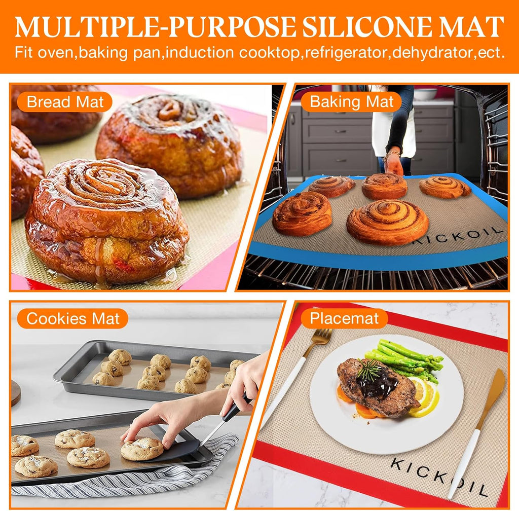Skiennix Silicone Baking Mats - Non-Stick, Reusable Oven Liners | BPA-Free Set of 3, 11.6'' x 8.5''