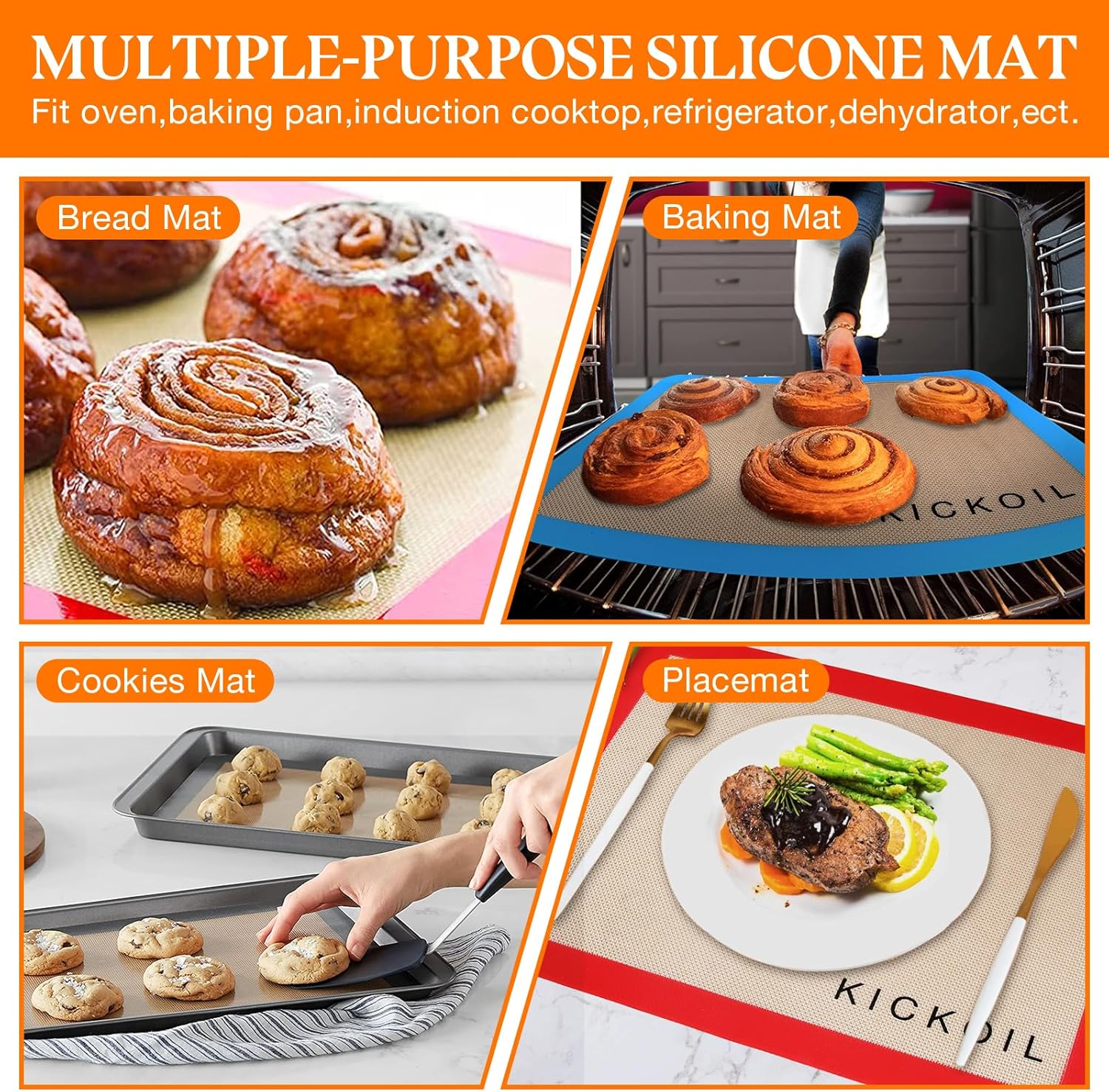 Skiennix Silicone Baking Mats - Non-Stick, Reusable Oven Liners | BPA-Free Set of 3, 11.6'' x 8.5''