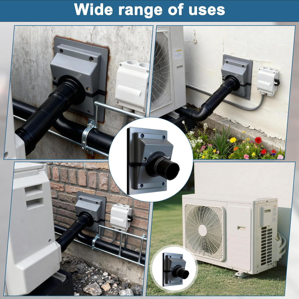 HVAC Wall Penetration Cover & Line-Set Cover Kit— UV-resistant Split Air Conditioning Duct Kit Wall Cover Fits 1 3/4" Insulated Refrigerant Lines for Indoor and Outdoor Air Conditioning Systems (Grey)